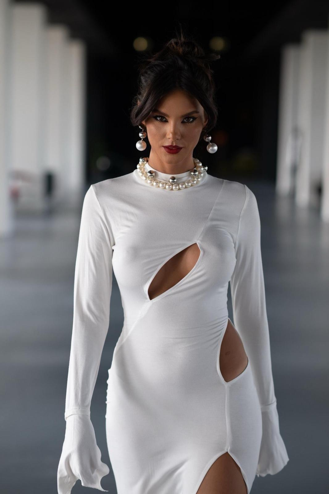 Rochie albă Ella din bumbac – detaliu 3