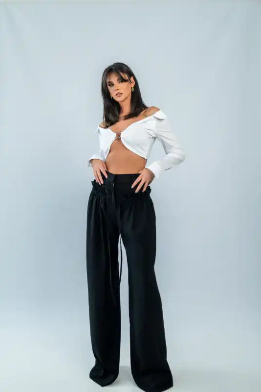 Pantaloni Rhea cu talie dublă