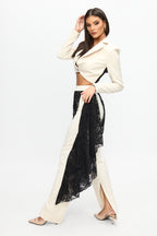 Compleu crem Lace Contrast cu dantelă
