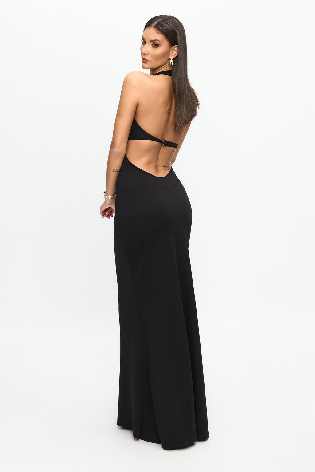 Rochie lungă neagră Midnight Muse – detaliu 2