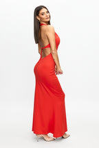 Rochie roșie lungă Grace – detaliu 2