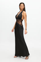 Rochie lungă neagră Black Temptation – detaliu 2