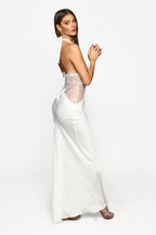 Rochie lungă albă White Illusion – detaliu 3
